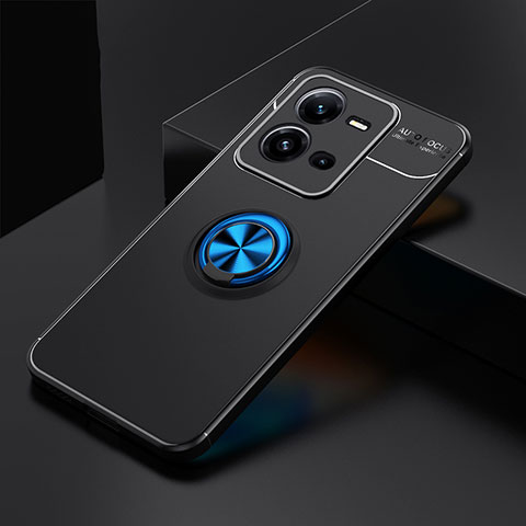 Coque Ultra Fine Silicone Souple Housse Etui avec Support Bague Anneau Aimante Magnetique SD2 pour Vivo V25e Bleu et Noir