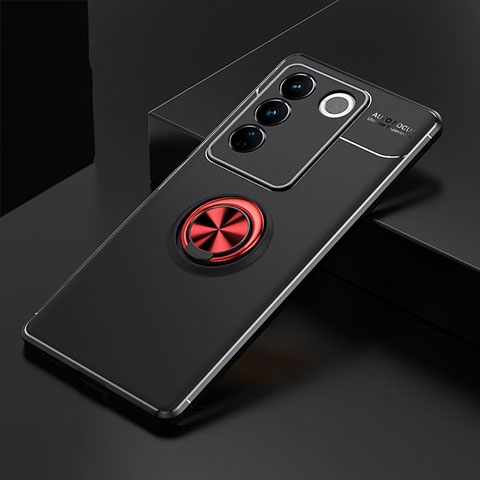 Coque Ultra Fine Silicone Souple Housse Etui avec Support Bague Anneau Aimante Magnetique SD2 pour Vivo V27 5G Rouge et Noir