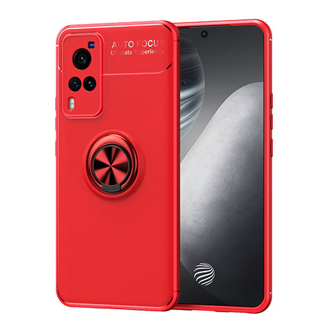 Coque Ultra Fine Silicone Souple Housse Etui avec Support Bague Anneau Aimante Magnetique SD2 pour Vivo X60 Pro 5G Rouge