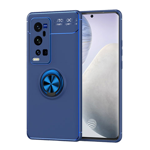 Coque Ultra Fine Silicone Souple Housse Etui avec Support Bague Anneau Aimante Magnetique SD2 pour Vivo X60 Pro+ Plus 5G Bleu