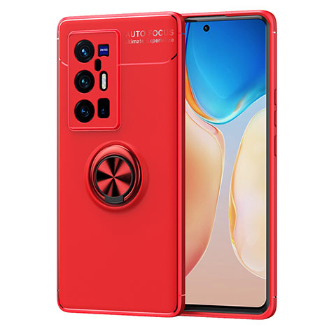 Coque Ultra Fine Silicone Souple Housse Etui avec Support Bague Anneau Aimante Magnetique SD2 pour Vivo X70 Pro+ Plus 5G Rouge