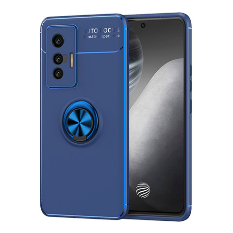 Coque Ultra Fine Silicone Souple Housse Etui avec Support Bague Anneau Aimante Magnetique SD2 pour Vivo X70t Bleu