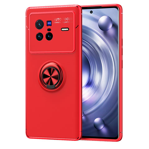 Coque Ultra Fine Silicone Souple Housse Etui avec Support Bague Anneau Aimante Magnetique SD2 pour Vivo X80 5G Rouge