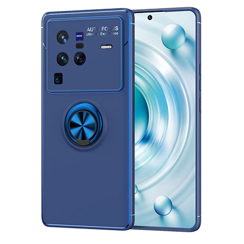 Coque Ultra Fine Silicone Souple Housse Etui avec Support Bague Anneau Aimante Magnetique SD2 pour Vivo X80 Pro 5G Bleu