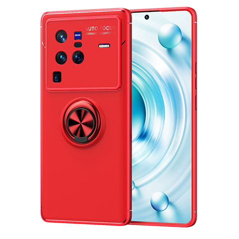 Coque Ultra Fine Silicone Souple Housse Etui avec Support Bague Anneau Aimante Magnetique SD2 pour Vivo X80 Pro 5G Rouge