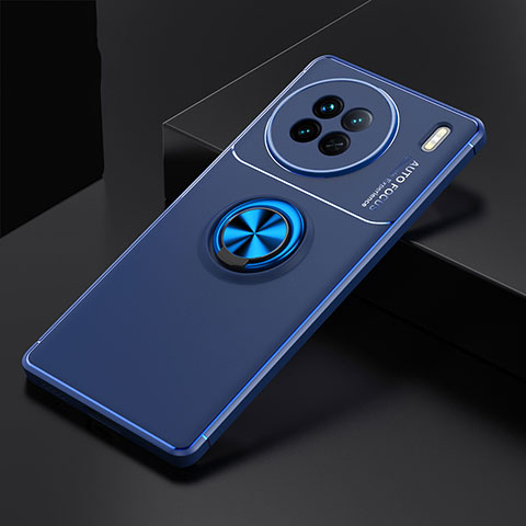 Coque Ultra Fine Silicone Souple Housse Etui avec Support Bague Anneau Aimante Magnetique SD2 pour Vivo X90 5G Bleu