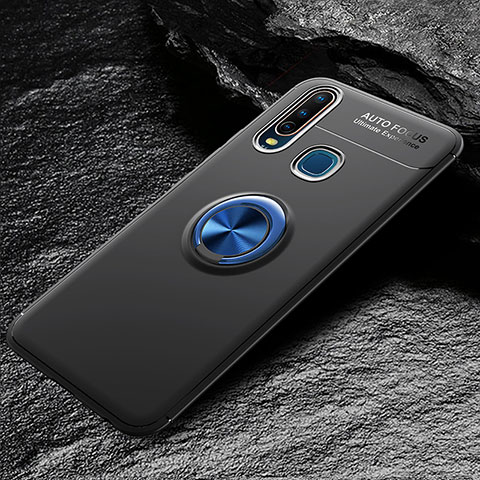 Coque Ultra Fine Silicone Souple Housse Etui avec Support Bague Anneau Aimante Magnetique SD2 pour Vivo Y15 Bleu et Noir