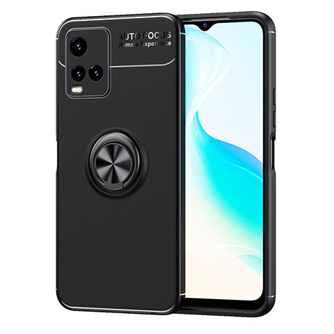 Coque Ultra Fine Silicone Souple Housse Etui avec Support Bague Anneau Aimante Magnetique SD2 pour Vivo Y21 Noir