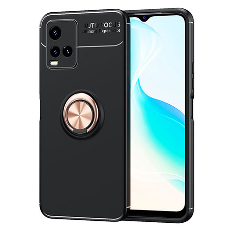 Coque Ultra Fine Silicone Souple Housse Etui avec Support Bague Anneau Aimante Magnetique SD2 pour Vivo Y21 Or et Noir