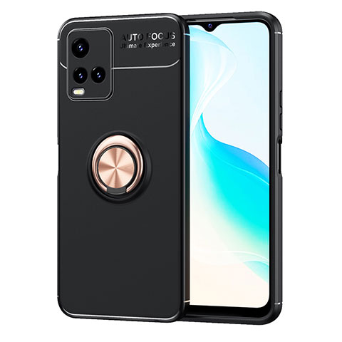 Coque Ultra Fine Silicone Souple Housse Etui avec Support Bague Anneau Aimante Magnetique SD2 pour Vivo Y21a Or et Noir