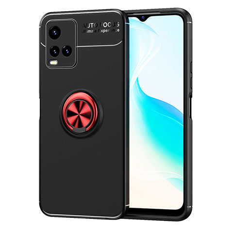 Coque Ultra Fine Silicone Souple Housse Etui avec Support Bague Anneau Aimante Magnetique SD2 pour Vivo Y21a Rouge et Noir