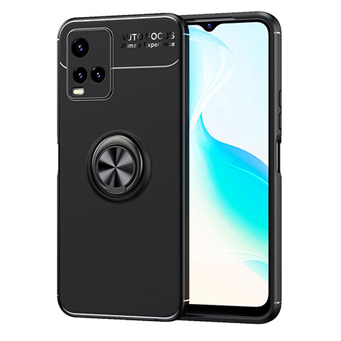 Coque Ultra Fine Silicone Souple Housse Etui avec Support Bague Anneau Aimante Magnetique SD2 pour Vivo Y21e Noir