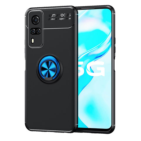 Coque Ultra Fine Silicone Souple Housse Etui avec Support Bague Anneau Aimante Magnetique SD2 pour Vivo Y31 (2021) Bleu et Noir