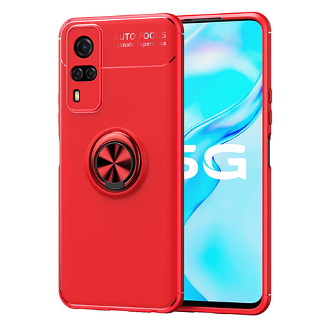 Coque Ultra Fine Silicone Souple Housse Etui avec Support Bague Anneau Aimante Magnetique SD2 pour Vivo Y31 (2021) Rouge