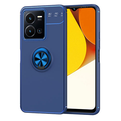 Coque Ultra Fine Silicone Souple Housse Etui avec Support Bague Anneau Aimante Magnetique SD2 pour Vivo Y35 4G Bleu