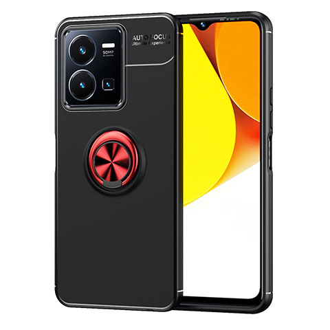 Coque Ultra Fine Silicone Souple Housse Etui avec Support Bague Anneau Aimante Magnetique SD2 pour Vivo Y35 4G Rouge et Noir