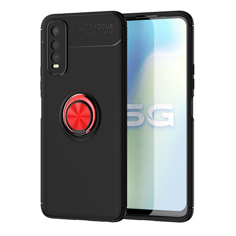 Coque Ultra Fine Silicone Souple Housse Etui avec Support Bague Anneau Aimante Magnetique SD2 pour Vivo Y50t Rouge et Noir