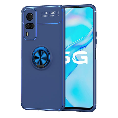 Coque Ultra Fine Silicone Souple Housse Etui avec Support Bague Anneau Aimante Magnetique SD2 pour Vivo Y51 (2021) Bleu