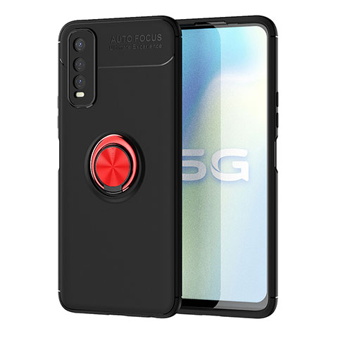 Coque Ultra Fine Silicone Souple Housse Etui avec Support Bague Anneau Aimante Magnetique SD2 pour Vivo Y51s 5G Rouge et Noir