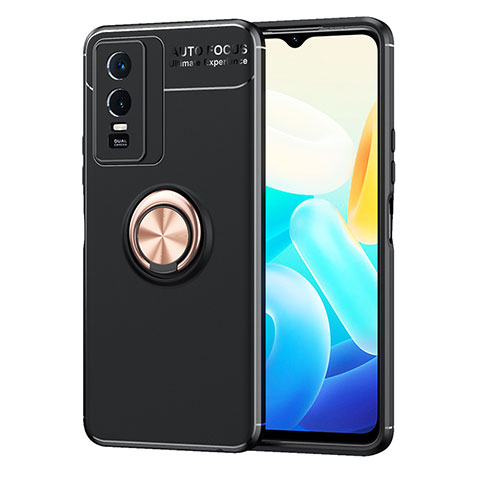 Coque Ultra Fine Silicone Souple Housse Etui avec Support Bague Anneau Aimante Magnetique SD2 pour Vivo Y74s 5G Or et Noir