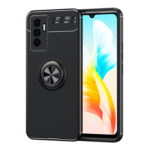 Coque Ultra Fine Silicone Souple Housse Etui avec Support Bague Anneau Aimante Magnetique SD2 pour Vivo Y75 4G Noir