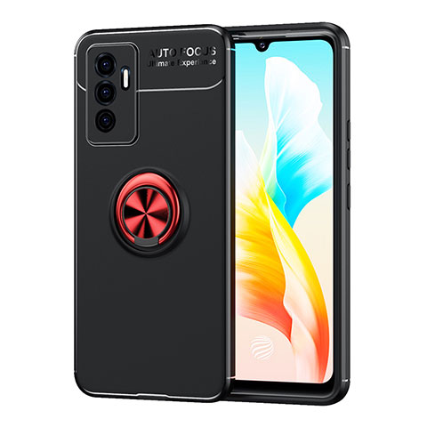 Coque Ultra Fine Silicone Souple Housse Etui avec Support Bague Anneau Aimante Magnetique SD2 pour Vivo Y75 4G Rouge et Noir