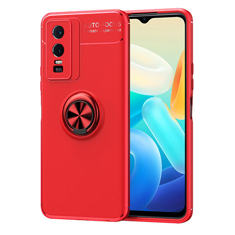 Coque Ultra Fine Silicone Souple Housse Etui avec Support Bague Anneau Aimante Magnetique SD2 pour Vivo Y76s 5G Rouge