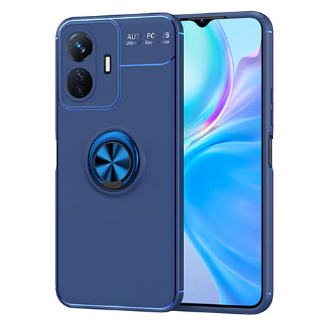 Coque Ultra Fine Silicone Souple Housse Etui avec Support Bague Anneau Aimante Magnetique SD2 pour Vivo Y77 5G Bleu