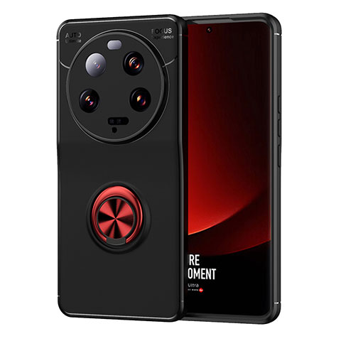 Coque Ultra Fine Silicone Souple Housse Etui avec Support Bague Anneau Aimante Magnetique SD2 pour Xiaomi Mi 13 Ultra 5G Rouge et Noir