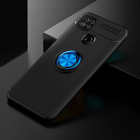 Coque Ultra Fine Silicone Souple Housse Etui avec Support Bague Anneau Aimante Magnetique SD2 pour Xiaomi POCO C3 Bleu et Noir