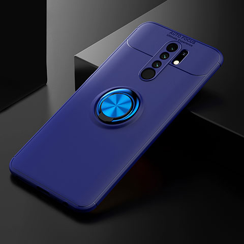 Coque Ultra Fine Silicone Souple Housse Etui avec Support Bague Anneau Aimante Magnetique SD2 pour Xiaomi Poco M2 Bleu