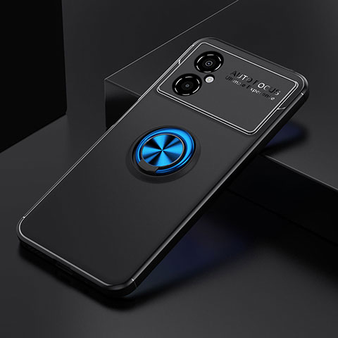 Coque Ultra Fine Silicone Souple Housse Etui avec Support Bague Anneau Aimante Magnetique SD2 pour Xiaomi Poco M4 5G Bleu et Noir