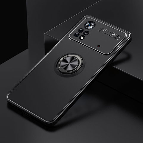 Coque Ultra Fine Silicone Souple Housse Etui avec Support Bague Anneau Aimante Magnetique SD2 pour Xiaomi Poco X4 Pro 5G Noir