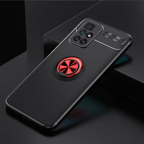 Coque Ultra Fine Silicone Souple Housse Etui avec Support Bague Anneau Aimante Magnetique SD2 pour Xiaomi Redmi 10 4G Rouge et Noir