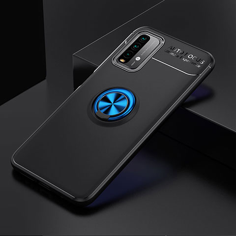 Coque Ultra Fine Silicone Souple Housse Etui avec Support Bague Anneau Aimante Magnetique SD2 pour Xiaomi Redmi 9 Power Bleu et Noir