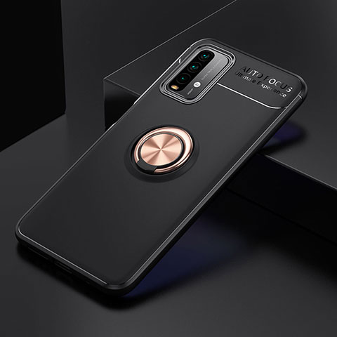 Coque Ultra Fine Silicone Souple Housse Etui avec Support Bague Anneau Aimante Magnetique SD2 pour Xiaomi Redmi 9 Power Or et Noir