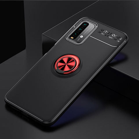 Coque Ultra Fine Silicone Souple Housse Etui avec Support Bague Anneau Aimante Magnetique SD2 pour Xiaomi Redmi 9 Power Rouge et Noir