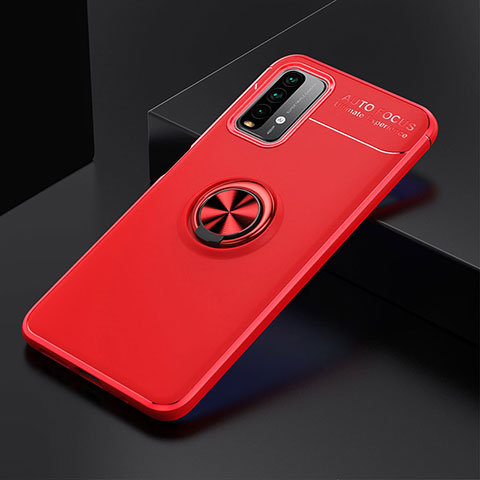 Coque Ultra Fine Silicone Souple Housse Etui avec Support Bague Anneau Aimante Magnetique SD2 pour Xiaomi Redmi 9T 4G Rouge