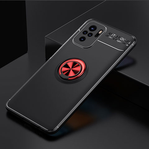 Coque Ultra Fine Silicone Souple Housse Etui avec Support Bague Anneau Aimante Magnetique SD2 pour Xiaomi Redmi Note 10 4G Rouge et Noir