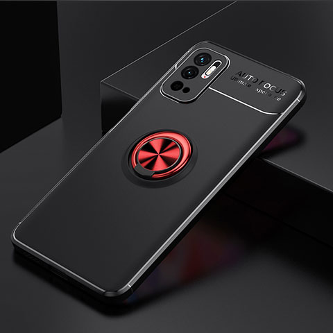 Coque Ultra Fine Silicone Souple Housse Etui avec Support Bague Anneau Aimante Magnetique SD2 pour Xiaomi Redmi Note 10 5G Rouge et Noir