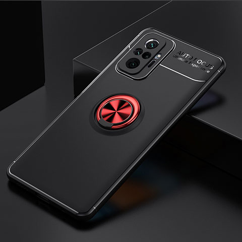 Coque Ultra Fine Silicone Souple Housse Etui avec Support Bague Anneau Aimante Magnetique SD2 pour Xiaomi Redmi Note 10 Pro 4G Rouge et Noir