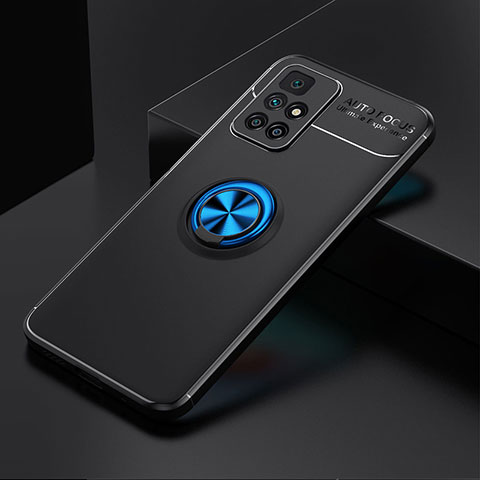 Coque Ultra Fine Silicone Souple Housse Etui avec Support Bague Anneau Aimante Magnetique SD2 pour Xiaomi Redmi Note 11 4G (2021) Bleu et Noir