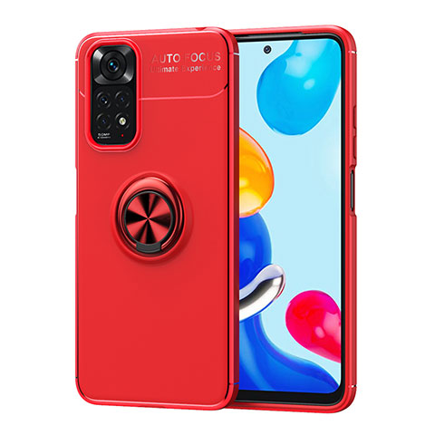 Coque Ultra Fine Silicone Souple Housse Etui avec Support Bague Anneau Aimante Magnetique SD2 pour Xiaomi Redmi Note 11S 4G Rouge