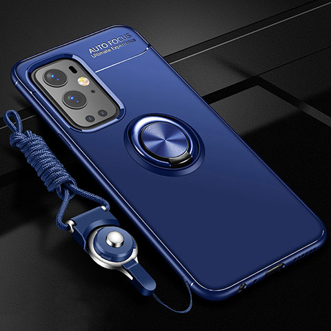 Coque Ultra Fine Silicone Souple Housse Etui avec Support Bague Anneau Aimante Magnetique SD3 pour OnePlus 9 Pro 5G Bleu