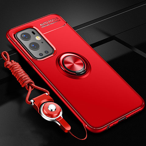 Coque Ultra Fine Silicone Souple Housse Etui avec Support Bague Anneau Aimante Magnetique SD3 pour OnePlus 9 Pro 5G Rouge