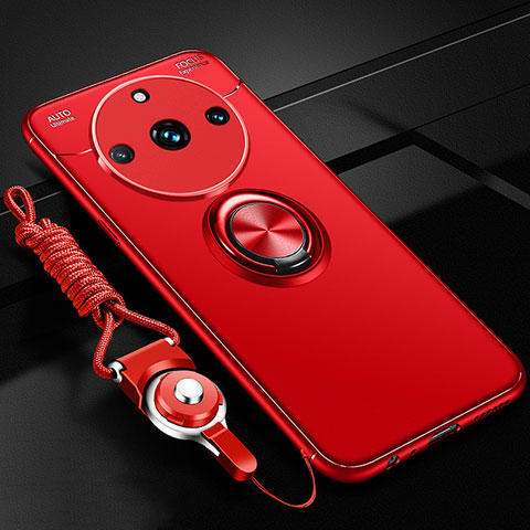 Coque Ultra Fine Silicone Souple Housse Etui avec Support Bague Anneau Aimante Magnetique SD3 pour Realme 11 Pro+ Plus 5G Rouge