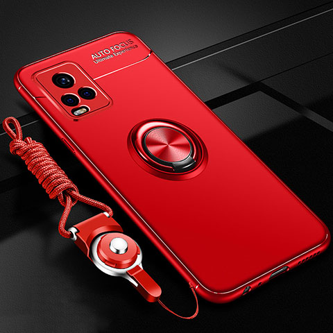 Coque Ultra Fine Silicone Souple Housse Etui avec Support Bague Anneau Aimante Magnetique SD3 pour Vivo iQOO 7 5G Rouge