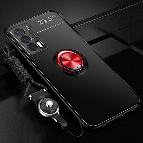 Coque Ultra Fine Silicone Souple Housse Etui avec Support Bague Anneau Aimante Magnetique SD3 pour Vivo iQOO 7 India 5G Rouge et Noir