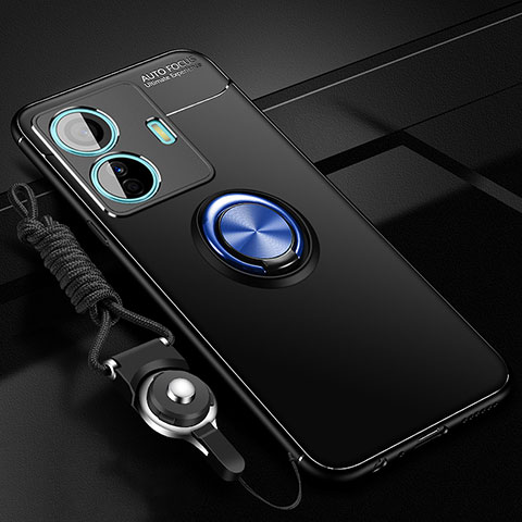 Coque Ultra Fine Silicone Souple Housse Etui avec Support Bague Anneau Aimante Magnetique SD3 pour Vivo T1 Pro 5G Bleu et Noir