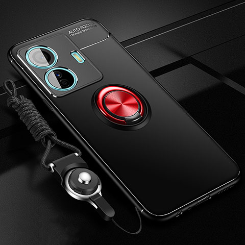 Coque Ultra Fine Silicone Souple Housse Etui avec Support Bague Anneau Aimante Magnetique SD3 pour Vivo T1 Pro 5G Rouge et Noir